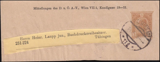 Österreich Streifband S 6 Kaiser Franz Joseph 3 Heller, WIEN 1903 nach Tübingen