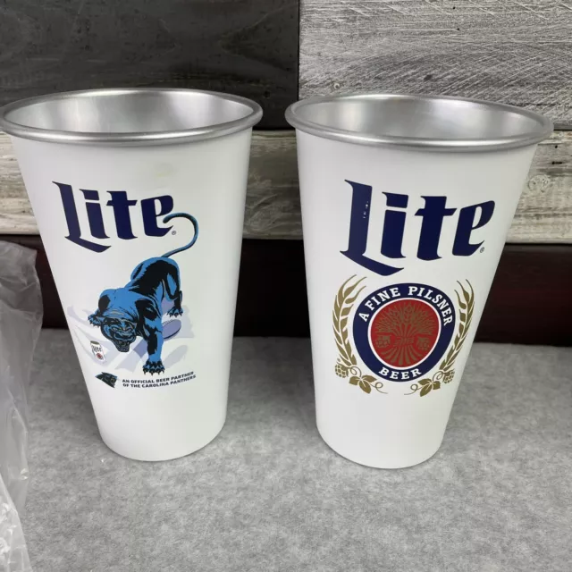 Miller Lite Beer 22 oz. Aluminum Cups Carolina Panthers Beer *NEW Set of (2)