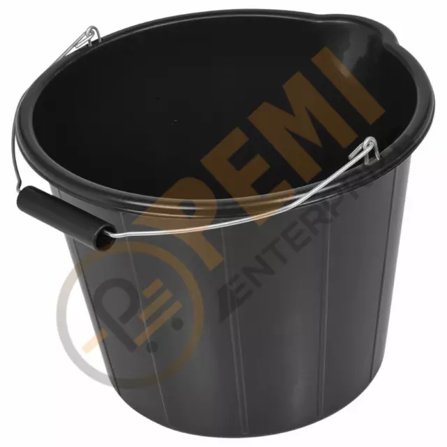 Black Plastic Bucket 3 Gallons 14L Strong Heavy Duty Water/Feed Storage Handle