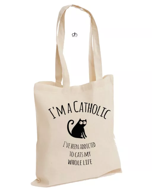 Catholic Addicted To Crazy Cat Lady COTTON TOTE MEOW LOVER KITTEN (CATHOLIC,BAG)