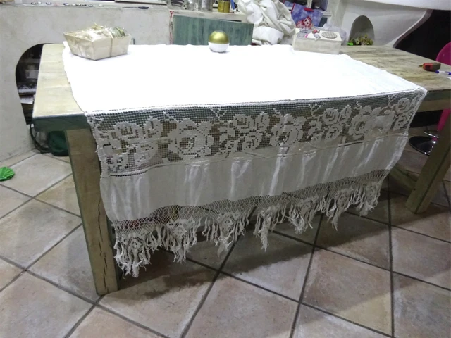Rideau Ancien Blanc En Coton, Motif Floral, Années 80 - Largeur 85cm, Hauteur 97cm