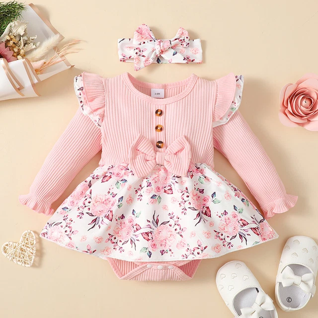 Baby Girls Bow Floral Ruffle Romper Dress Outfits Birthday Party Clothes Set UK 3
