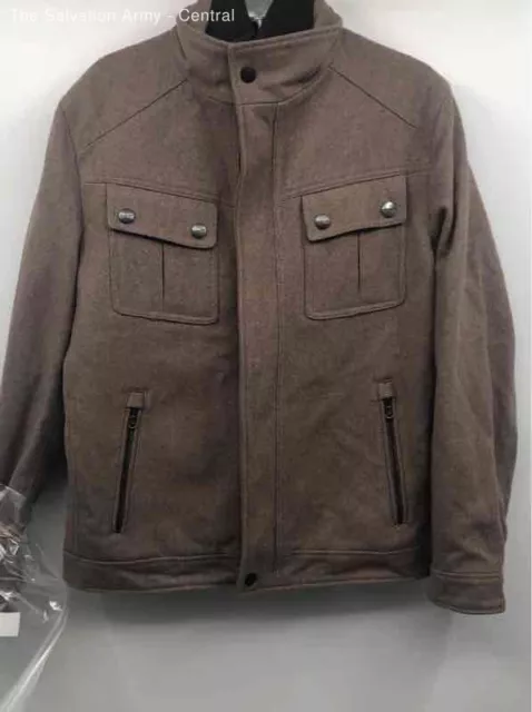 Michael Kors Mens Brown Wool Pockets Long Sleeve Snap Front Coat Size Medium