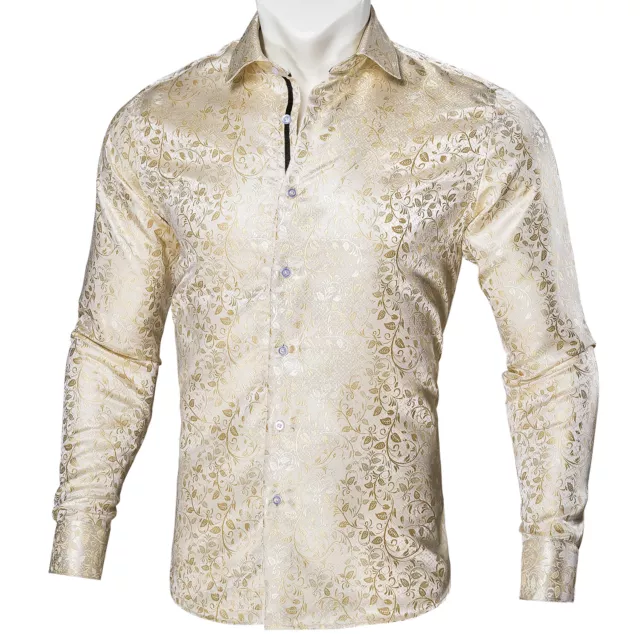 Men's Paisley Jacquard Regular fit Long Sleeve Button Up Dress Shirt for Party