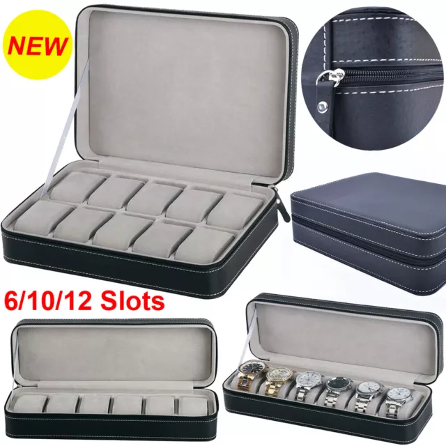 6/10/12 Slots Watch Collect Box Portable Travel Zipper Jewelry Storage Case