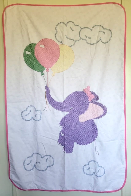 Cubierta de edredón para cuna de bebé con punta de cruz completa elefante flotante con globos