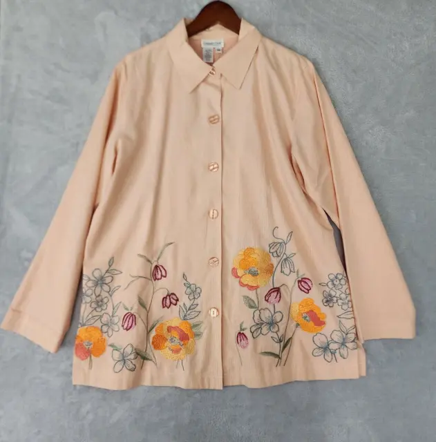 Coldwater Creek Jacket Womens Size Medium Embroidered Pansy Flowers Button Front