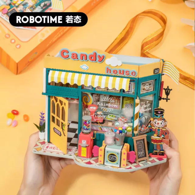 Robotime Rolife Rainbow Candy House DIY Wooden Miniature DollHouse Kits Gifts