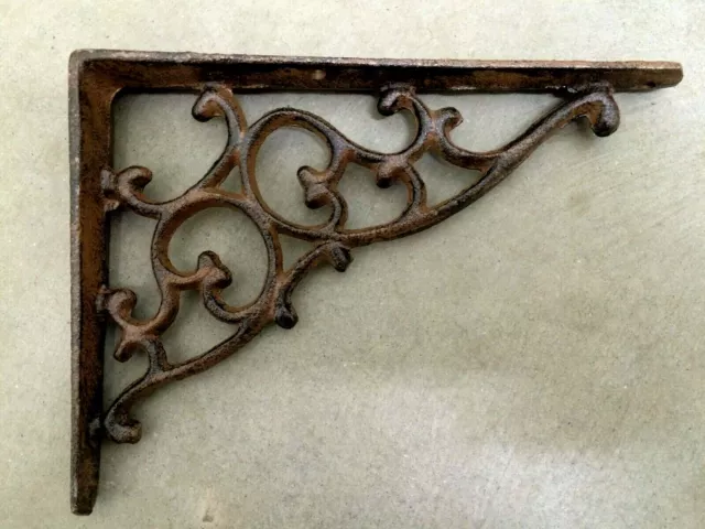 ORNAMENTAL BRACKET vintage look antique brown patina finish cast iron brace 7"