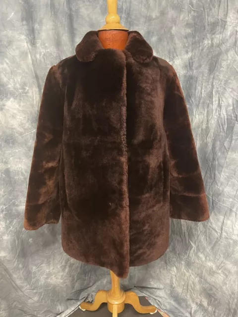 true vintage size 16 brown beaver lamb fur coat