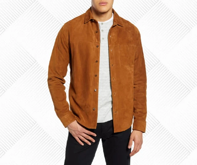 Chemise Homme En Daim Véritable Peau D'agneau Marron - Style Rétro - Fait Main En Inde - Neuf