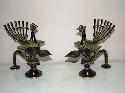 Bird Shape Incense Holder Majestic Brass Oil Lamp Peacock Set of 02 Pieces EK845