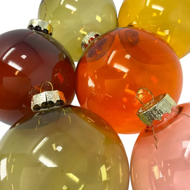 3 Inch Autumn Colored Transparent Glass Christmas Ball Ornaments Set of 6