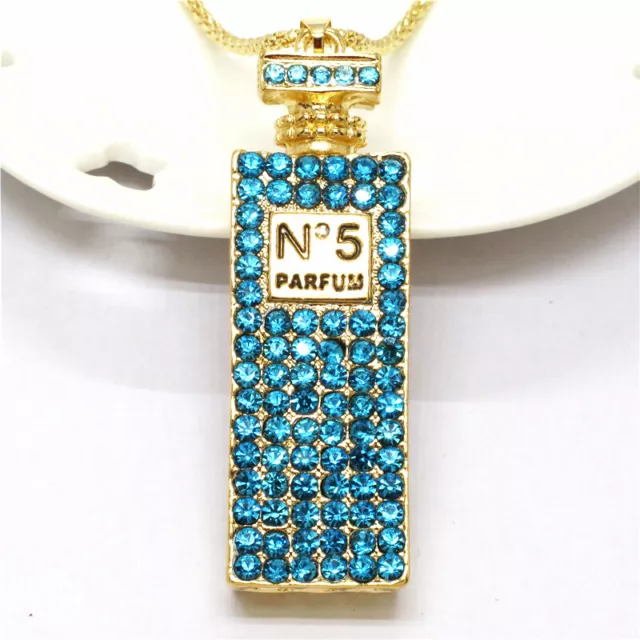Betsey Johnson Blue Bling Perfume Bottle Crystal Pendant Women Necklace