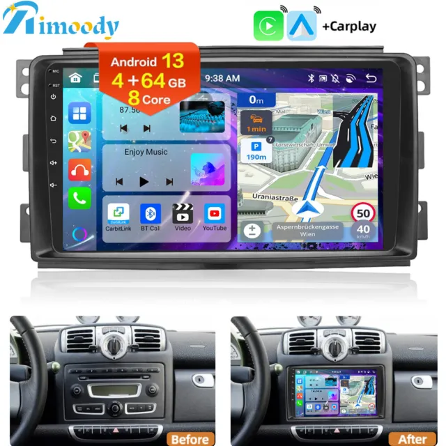 4+64GB Android 13 CarPlay Für Smart Fortwo 451 2005-2010 Autoradio GPS Navi FM