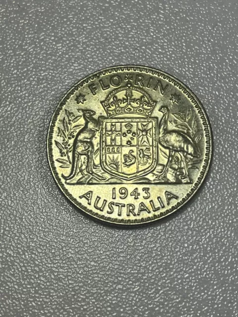 1943 Australia Sterling Silver 1 Florin Uncirculated Coin-KM-40