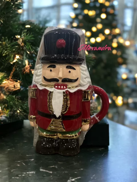 Large Christmas Golden Nutcracker Mug Canister w/Top Holiday Decoration New