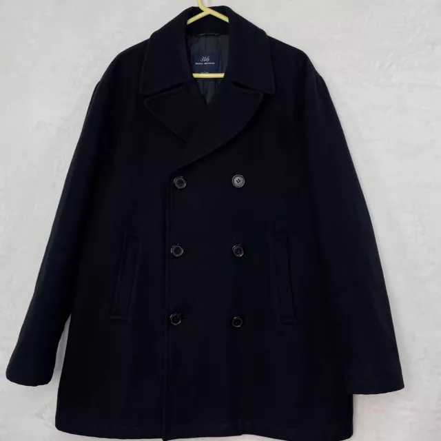 Brooks Brothers 346 Double Breasted Pea Coat Wool Nylon Cashmere Men L Navy Blue