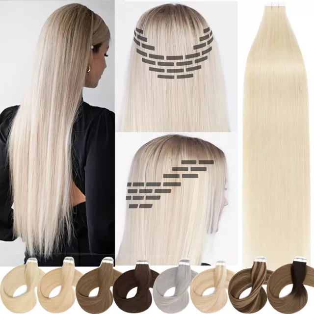 40 Stück Tape in Extensions 100% Remy Echthaar Haarverlängerung Glatt Human Haar