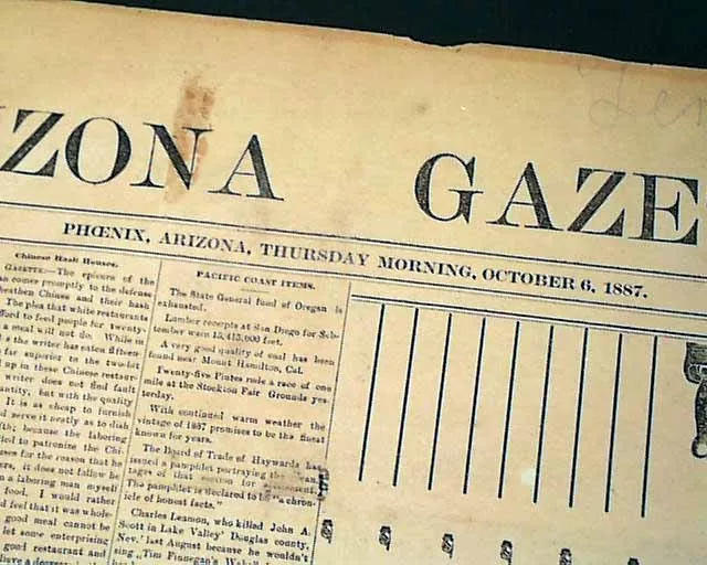 Rare 19th Century PHOENIX AZ Maricopa County ARIZONA Territory 1887 Newspaper