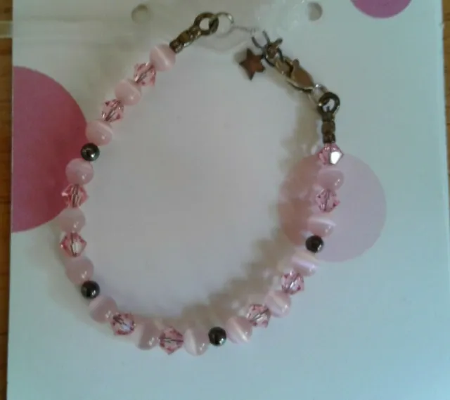 Pink Made With Swarovski Crystal Girls Bracelet Beads Silver Sterling Charm