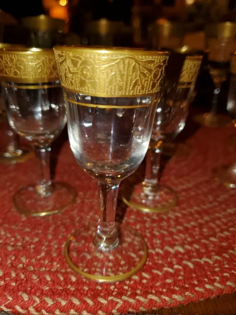 Tiffin Franciscan RAMBLER ROSE Clear  Gold Encrusted Cordial& Sherry Glasses 15