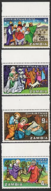 Zambia 1972 QEII Juego de 4 sellos de Navidad como nuevos montados