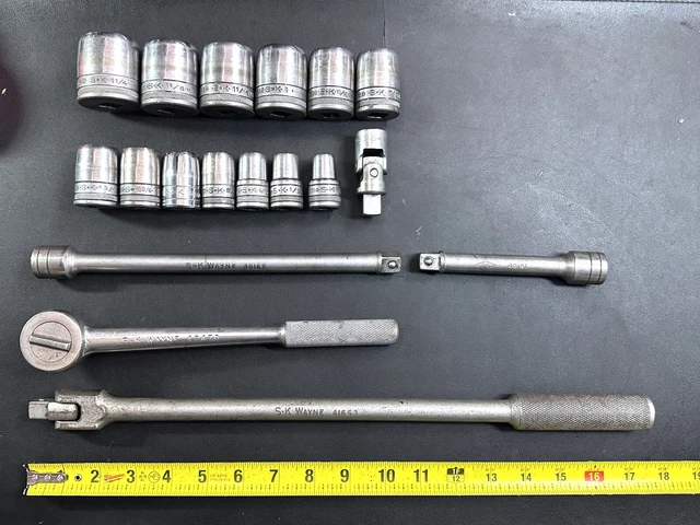 Sk Tools  18-Piece 1/2" Drive Socket, Extension, Ratchet And Breaker Bar Set Usa