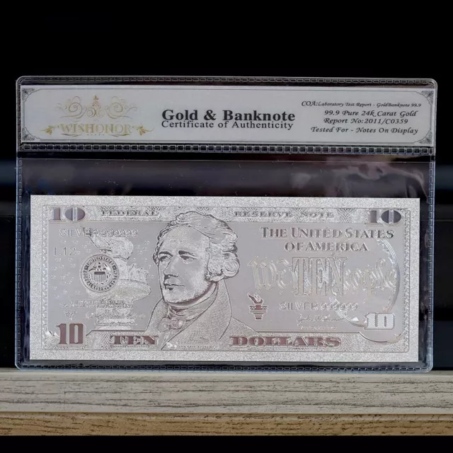 100mg .999 Silver 2004 $10 Ten Dollar Bill Federal Reserve Banknote w/White COA
