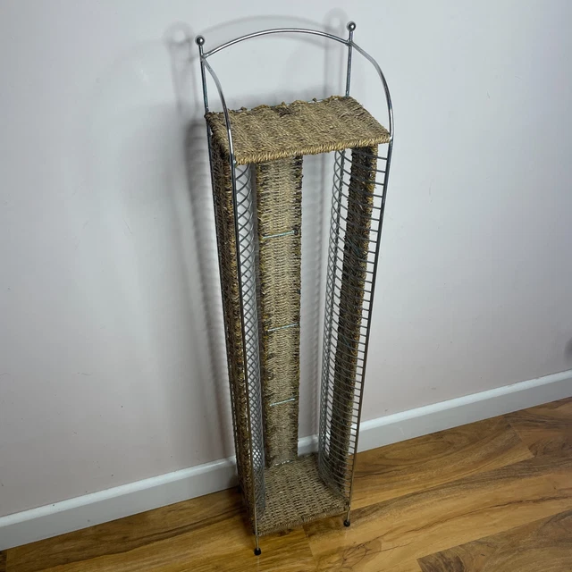 Estante torre de almacenamiento de CD de metal con diseño tejido de ratán, almacena 42 CD, 102 cm de alto