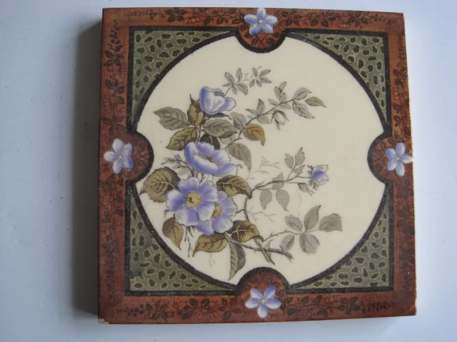 Antique Victorian 6" Print & Tint Tile - Dog Rose Design - Corn Bros C1891-5