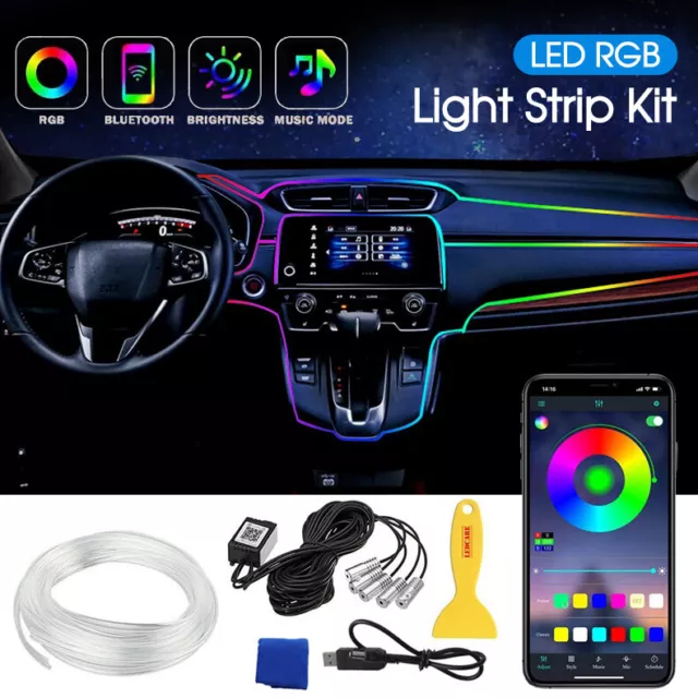 RGB LED Car Interior Fiber Optic Neon Wire Strip USB Atmosphere Light APP /Music