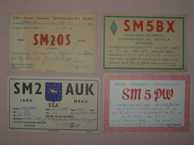 4 x Sweden Swedish Amateur Radio HAM QSL Postcards Cards 1947 1948 1940s