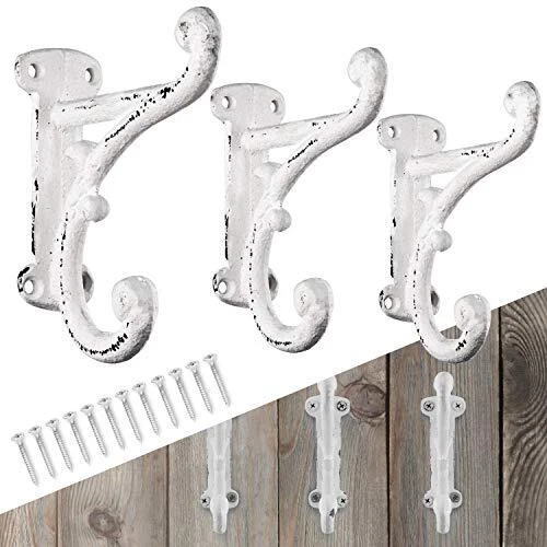 Rustic Cast Iron Coat Hooks 3 Pack Wall Mounted Farmhouse Decorative Wall Hoo...
