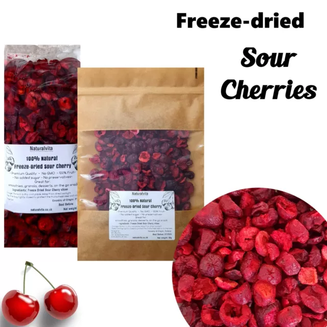 FREEZE DRIED SOUR CHERRIES  100% Natural Dehydrated Dry Fruits No Added Sugar