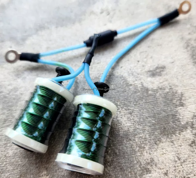 Máquina de tatuaje de 1,25" 8-32 7,5 envolturas lavadora de marfil transparente retráctil cables azul claro