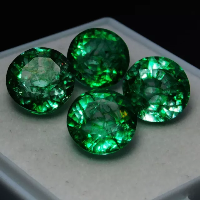 4 PCS NATURAL Green Round Cut Emerald CERTIFIED Gemstones 35.40 Ct Lot ...