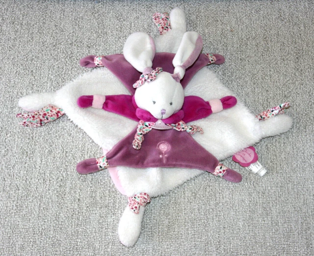 Doudou Et Compagnie Doudou Cerise Le Lapin Plat Blanc Rose Violet Dc2703 Kom9