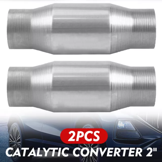 2Pcs 2" Inch Sports Cat Catalytic Converter High Flow 400Cell Metal Universal Hs