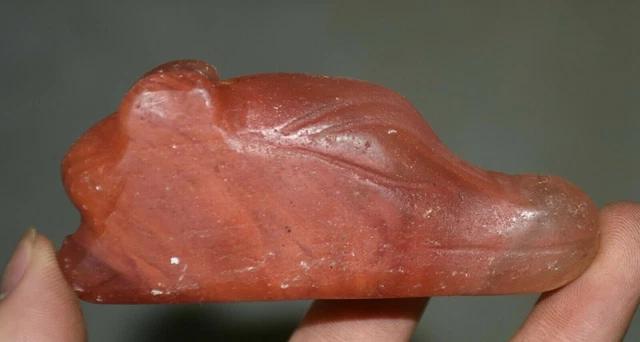 3.4" Rare China Hongshan Culture Old Red Crystal Carving Sun God Head Statue