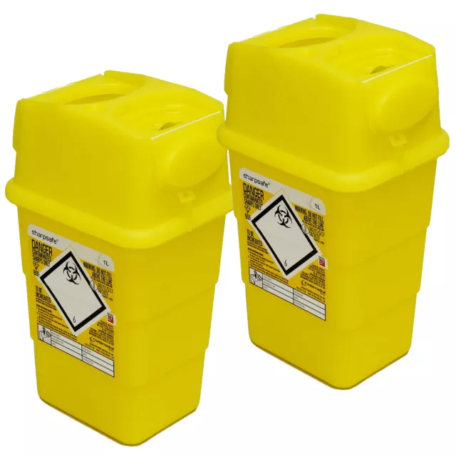 Qualicare Bio-Hazard Sharps Safe Needle Syringe Insulin Waste Bins 1l Twin Pack