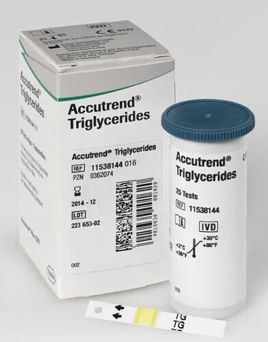 Paquete de 25 tiras reactivas de triglicéridos Roche Accutrend - VENCIMIENTO 10/2023