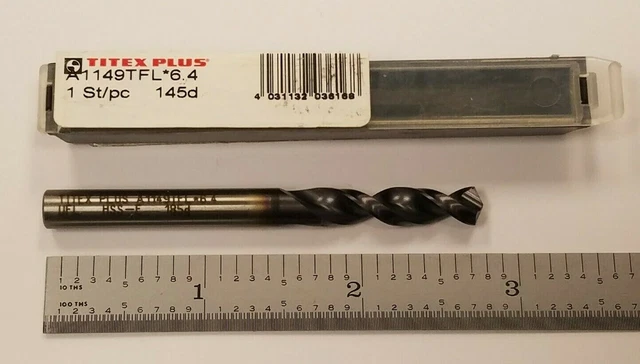 TITEX PLUS 6.4mm 145D TIALN Parabolic Flute Stub Drill A1149TFL #9B-B0128