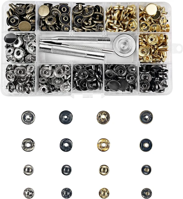 KINBOM 200 Pezzi Bottoni Automatici Da 15mm – Ottone Con Kit Di Installazione, Per Vestiti E Borse - 2