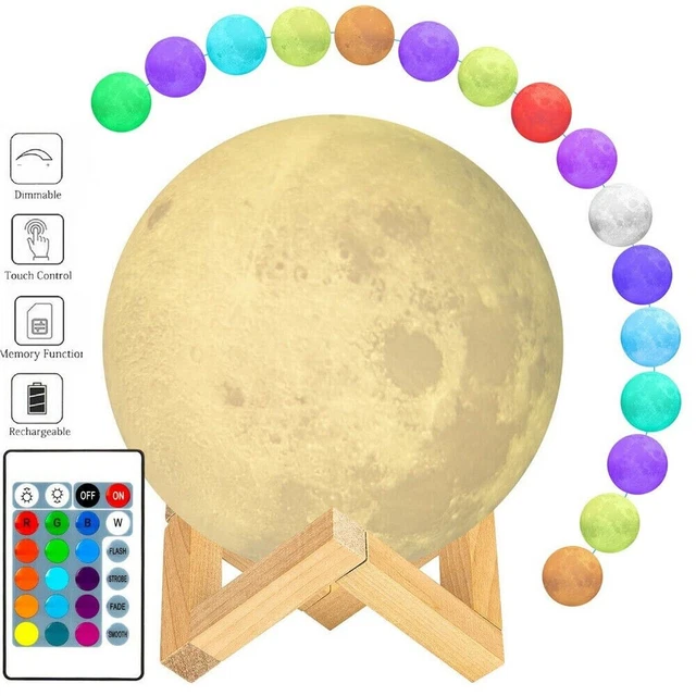 Lampara de Habitación Impresión 3D Luna Luz de Noche USB LED para Interiores