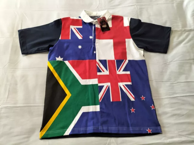 Cotton Traders Rugby World Cup Winners Shirt UK M Short Sleeve 4 Flags Top (5)