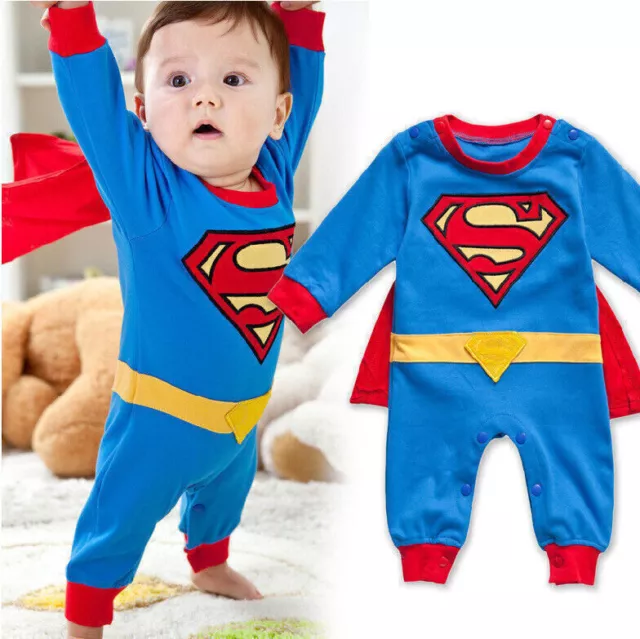 Superheld Superman Spiderman Kostüm Baby Mädchen Jungen Body Strampler Jumpsuit