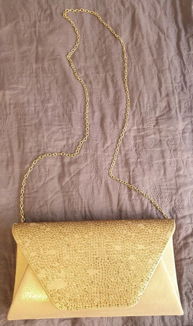 BORSA POCHETTE MARCA Particolari Dorata tracolla in catenina dorata EUR 15 00 PicClick IT
