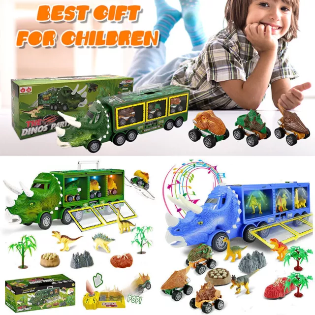 Kids Dinosaur Truck Toy Gift Storage Car Transport Carrier Model W/Music Light