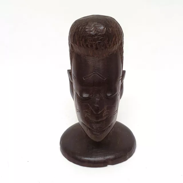 Vintage African Man Ebony Wood Bust Hand Carved Figurine Tribal Statue